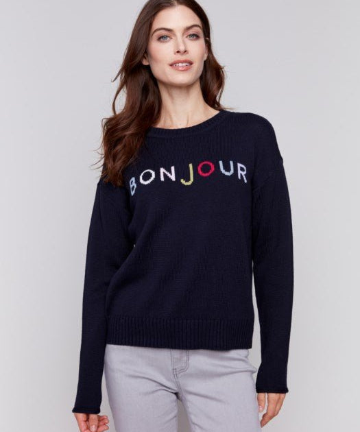 Bonjour Sweater - Navy - Blue Sky Fashions & Lingerie