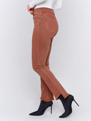 Bootcut Twill Pants with Asymmetrical Hem - Terracotta - Blue Sky Fashions & Lingerie