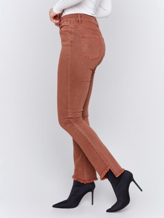 Bootcut Twill Pants with Asymmetrical Hem - Terracotta - Blue Sky Fashions & Lingerie