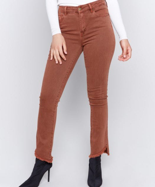 Bootcut Twill Pants with Asymmetrical Hem - Terracotta - Blue Sky Fashions & Lingerie