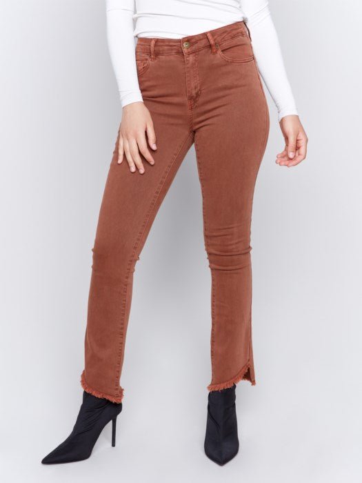 Bootcut Twill Pants with Asymmetrical Hem - Terracotta - Blue Sky Fashions & Lingerie