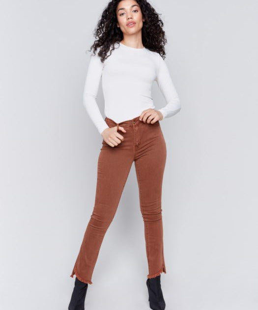 Bootcut Twill Pants with Asymmetrical Hem - Terracotta - Blue Sky Fashions & Lingerie