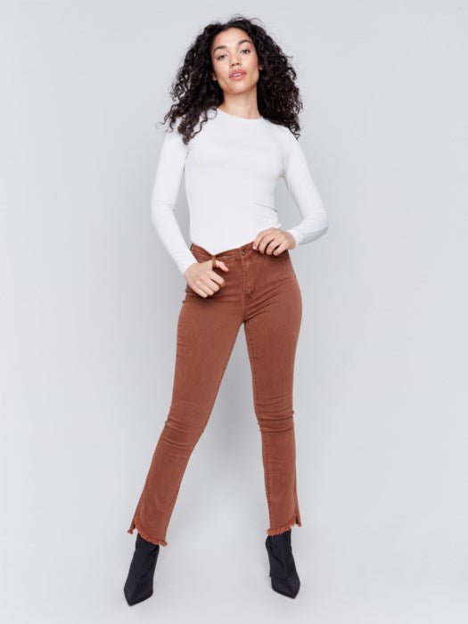 Bootcut Twill Pants with Asymmetrical Hem - Terracotta - Blue Sky Fashions & Lingerie