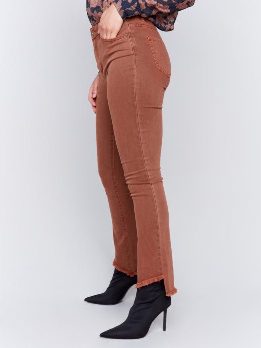 Bootcut Twill Pants with Asymmetrical Hem - Terracotta - Blue Sky Fashions & Lingerie