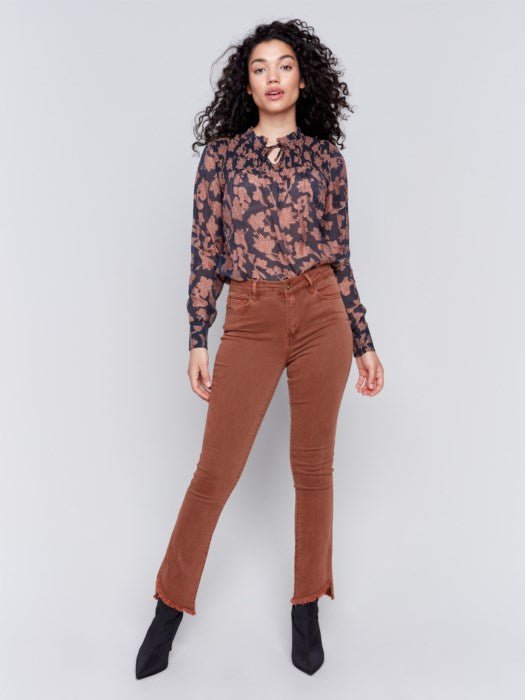 Bootcut Twill Pants with Asymmetrical Hem - Terracotta - Blue Sky Fashions & Lingerie