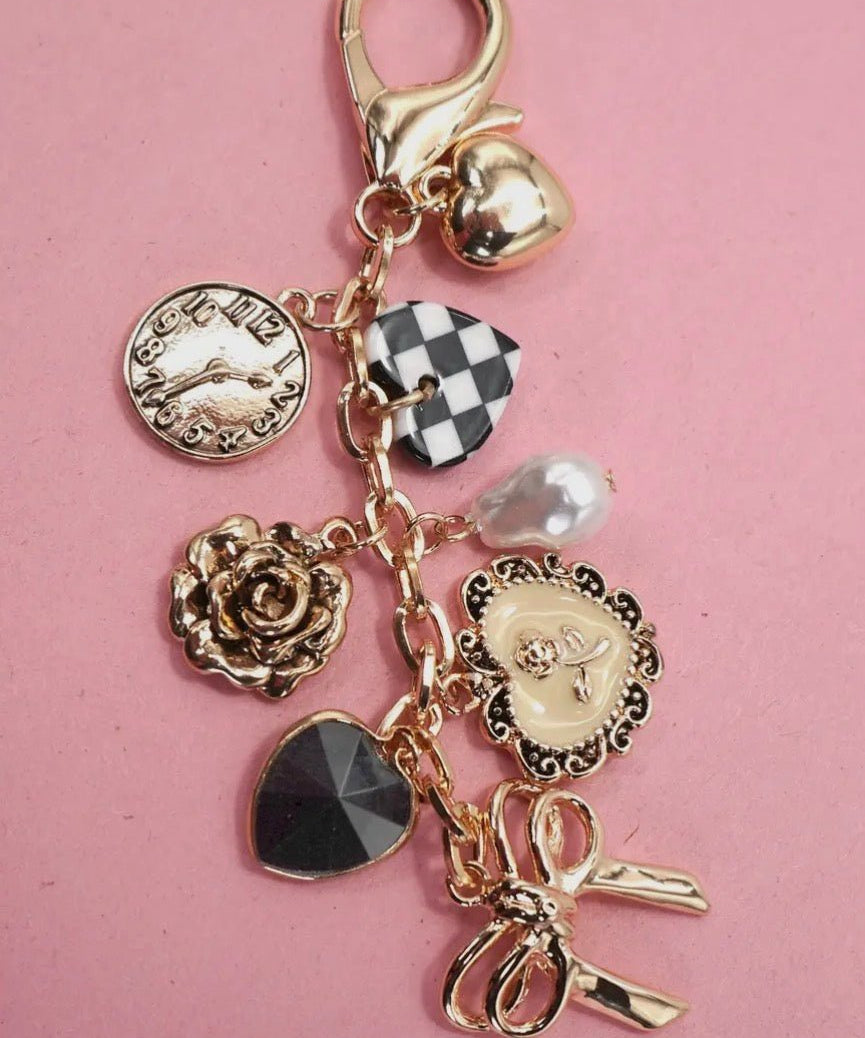 Bow Checker Heart Flower Bag Charm - Blue Sky Fashions & Lingerie