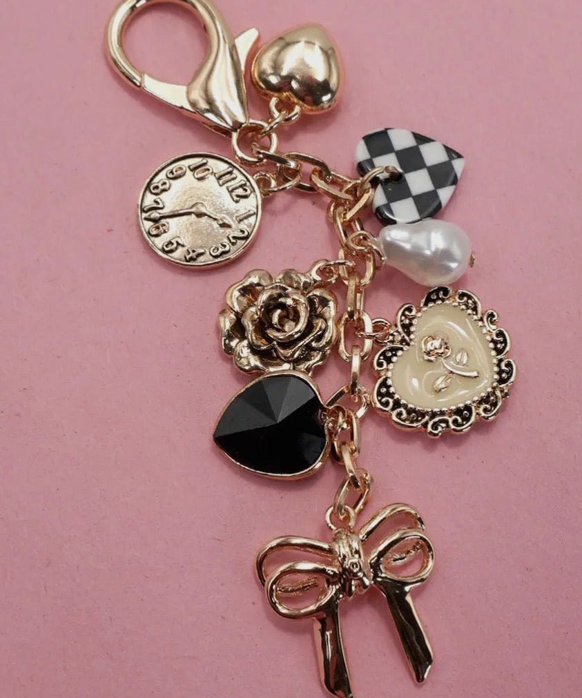 Bow Checker Heart Flower Bag Charm - Blue Sky Fashions & Lingerie