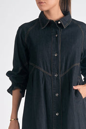 Button Down Denim Dress by Elan - Black - Blue Sky Fashions & Lingerie