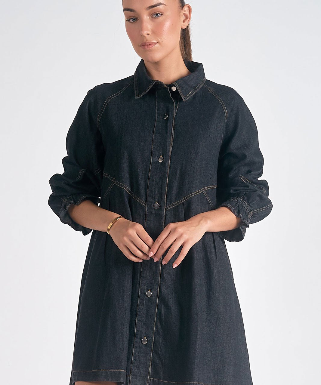 Button Down Denim Dress by Elan - Black - Blue Sky Fashions & Lingerie