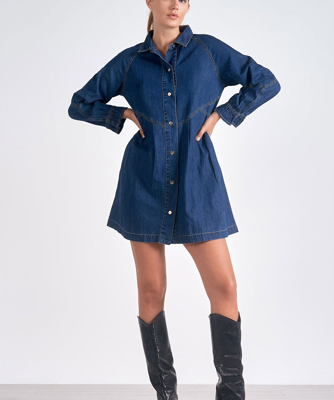 Button Down Denim Dress by Elan - Blue - Blue Sky Fashions & Lingerie