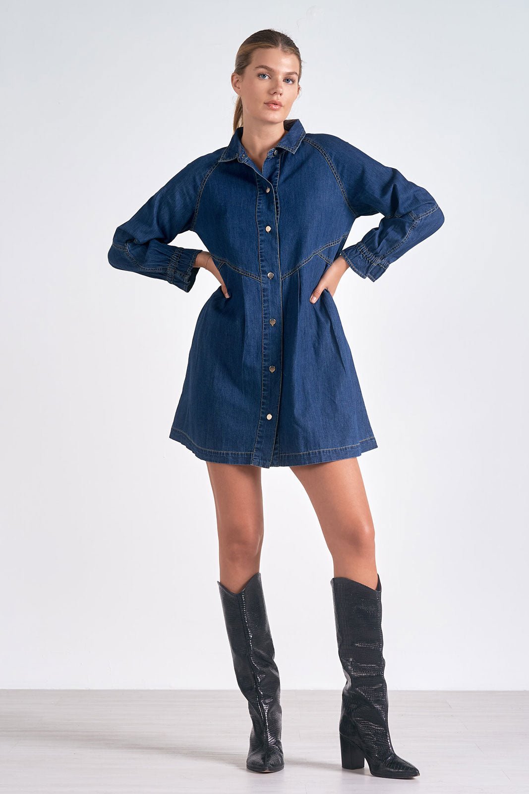 Button Down Denim Dress by Elan - Blue - Blue Sky Fashions & Lingerie