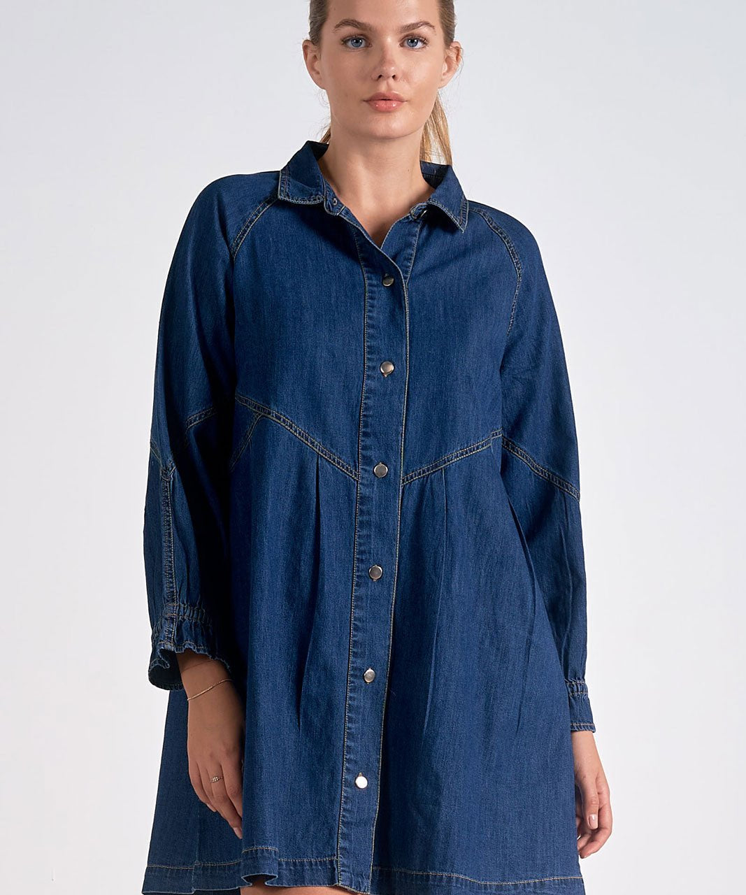 Button Down Denim Dress by Elan - Blue - Blue Sky Fashions & Lingerie