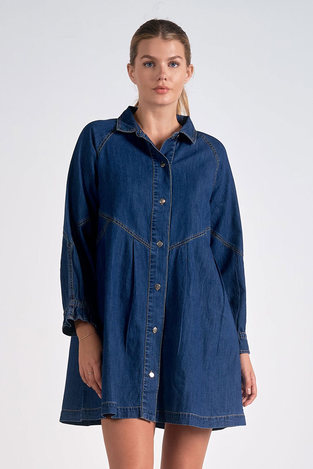 Button Down Denim Dress by Elan - Blue - Blue Sky Fashions & Lingerie