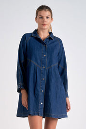 Button Down Denim Dress by Elan - Blue - Blue Sky Fashions & Lingerie