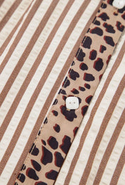 Button front Leopard Trim Loose Bracelet Sleeve Shirt Dress - Blue Sky Fashions & Lingerie