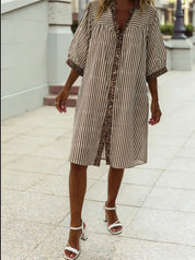Button front Leopard Trim Loose Bracelet Sleeve Shirt Dress - Blue Sky Fashions & Lingerie