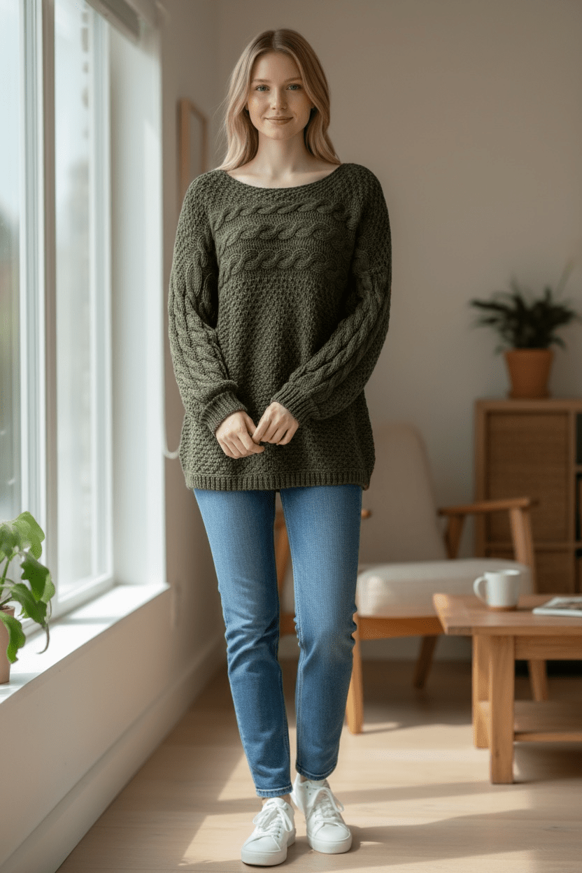 Cable Knit Sweater - Bonsai - Blue Sky Fashions & Lingerie