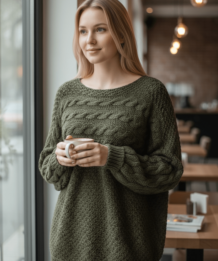 Cable Knit Sweater - Bonsai - Blue Sky Fashions & Lingerie