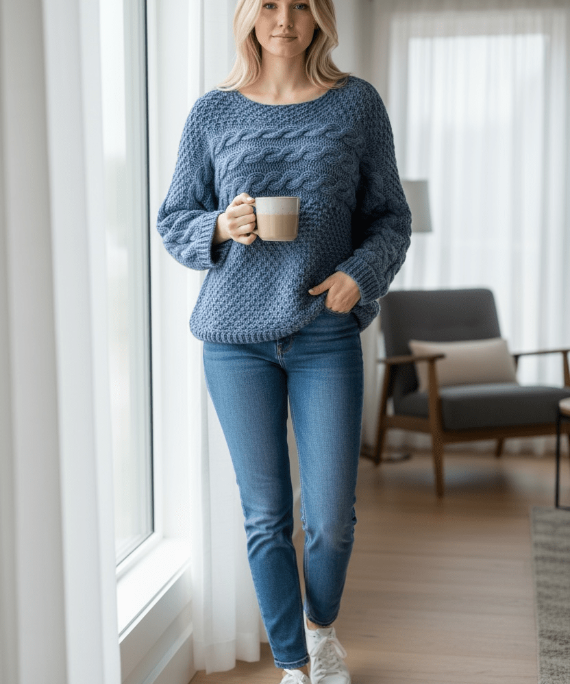 Cable Knit Sweater - Glacier Blue - Blue Sky Fashions & Lingerie
