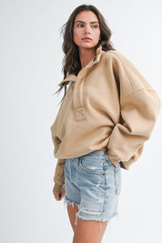 Carmen Oversized Snap Neck Pullover Sweatshirt - Blue Sky Fashions & Lingerie