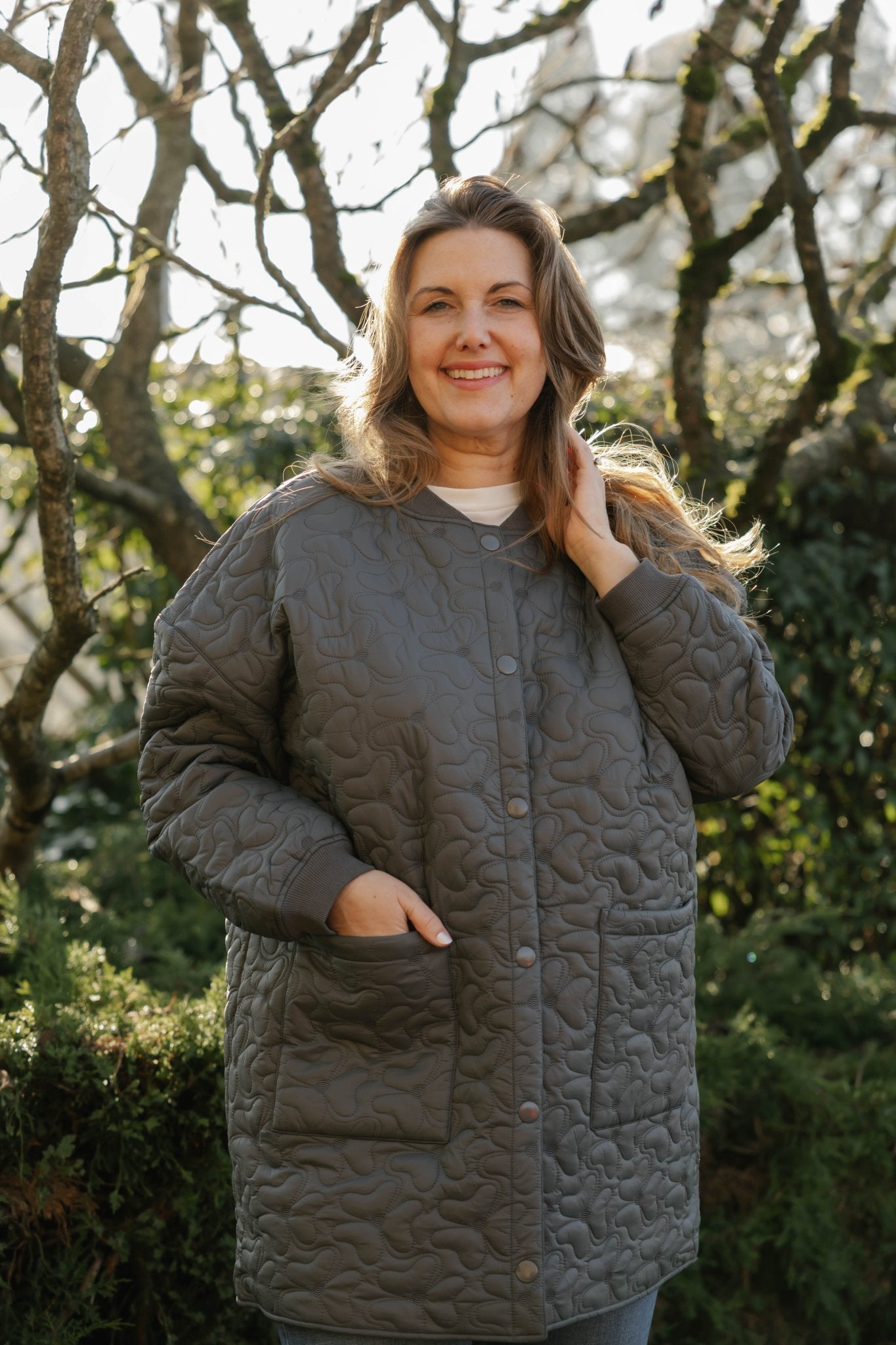 CARSON QUILTED JACKET IN MAGNET GREY - Blue Sky Fashions & Lingerie