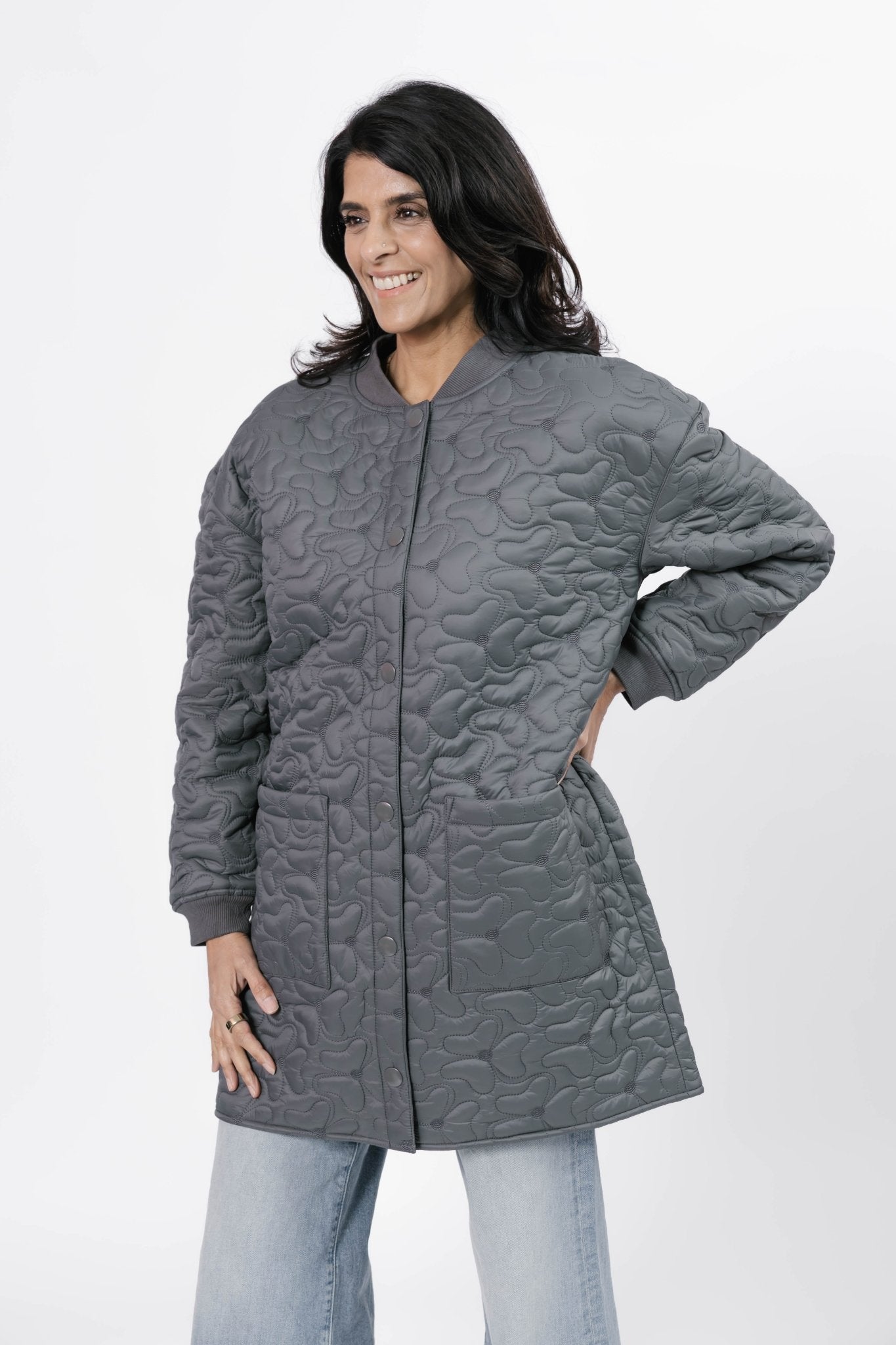 CARSON QUILTED JACKET IN MAGNET GREY - Blue Sky Fashions & Lingerie