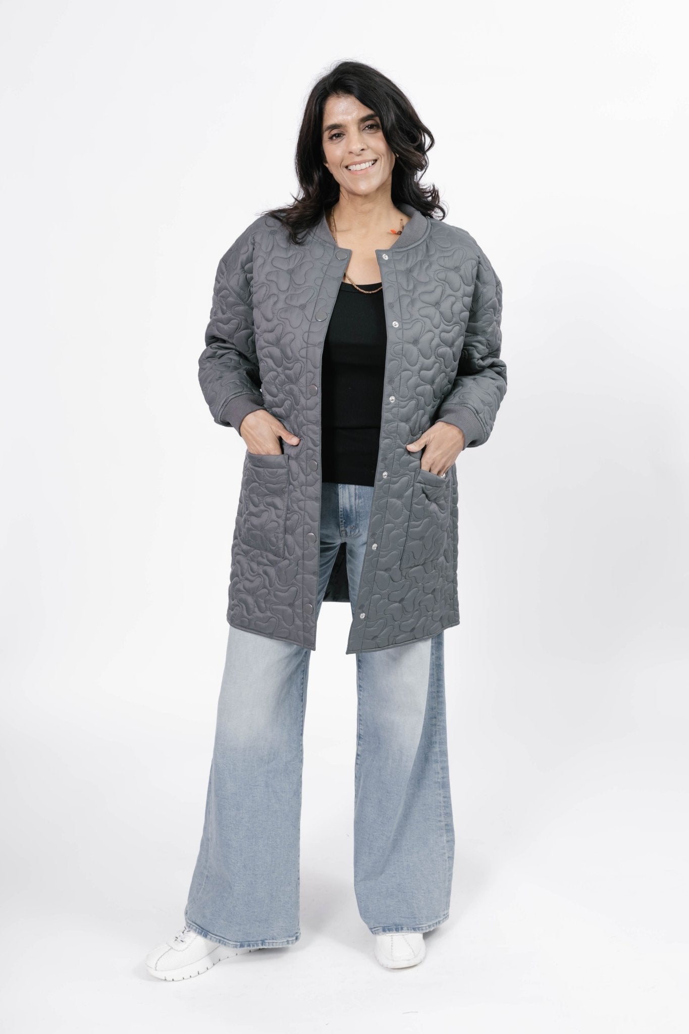 CARSON QUILTED JACKET IN MAGNET GREY - Blue Sky Fashions & Lingerie