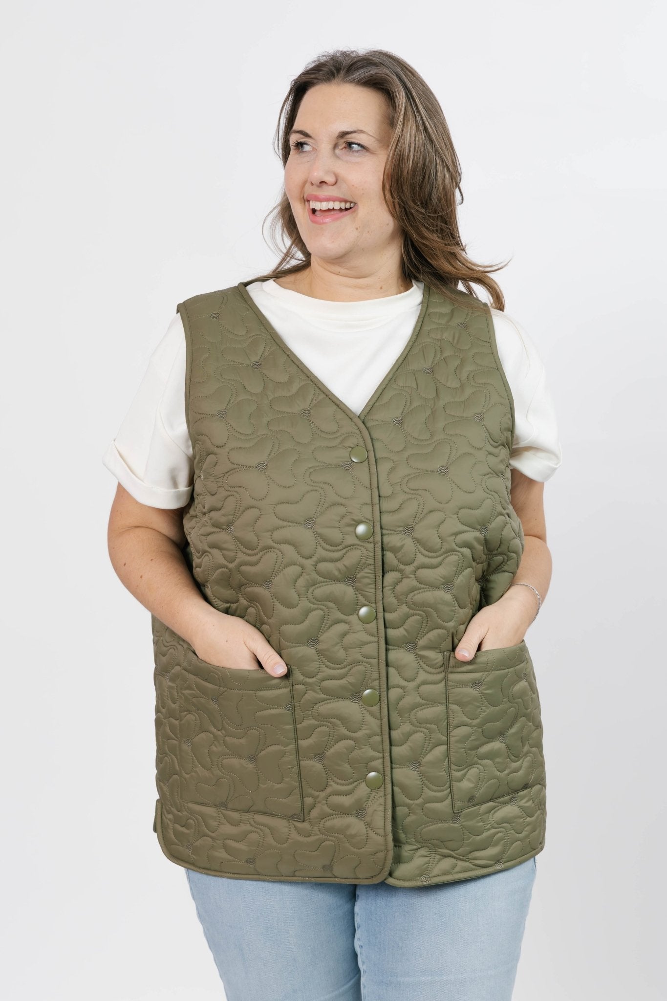 CARSON QUILTED VEST IN BURNT OLIVE - Blue Sky Fashions & Lingerie