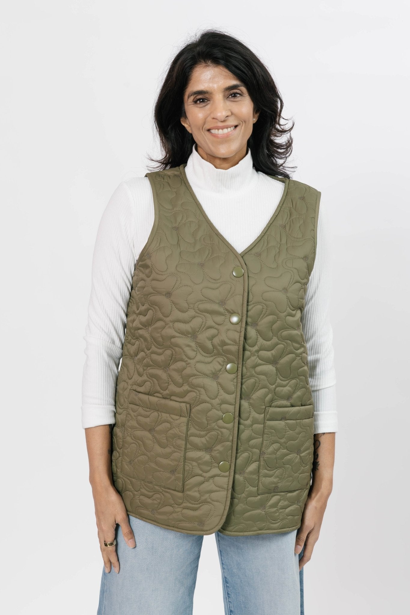 CARSON QUILTED VEST IN BURNT OLIVE - Blue Sky Fashions & Lingerie