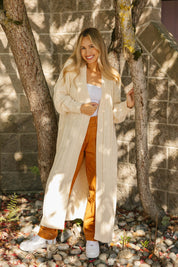 CECILIA CABLE KNIT LONG CARDIGAN IN CREAM - Blue Sky Fashions & Lingerie