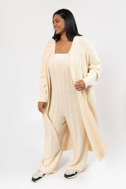 CECILIA CABLE KNIT LONG CARDIGAN IN CREAM - Blue Sky Fashions & Lingerie