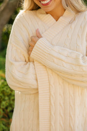 CECILIA CABLE KNIT LONG CARDIGAN IN CREAM - Blue Sky Fashions & Lingerie