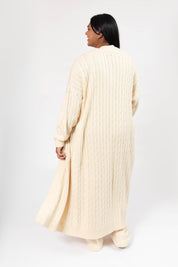 CECILIA CABLE KNIT LONG CARDIGAN IN CREAM - Blue Sky Fashions & Lingerie