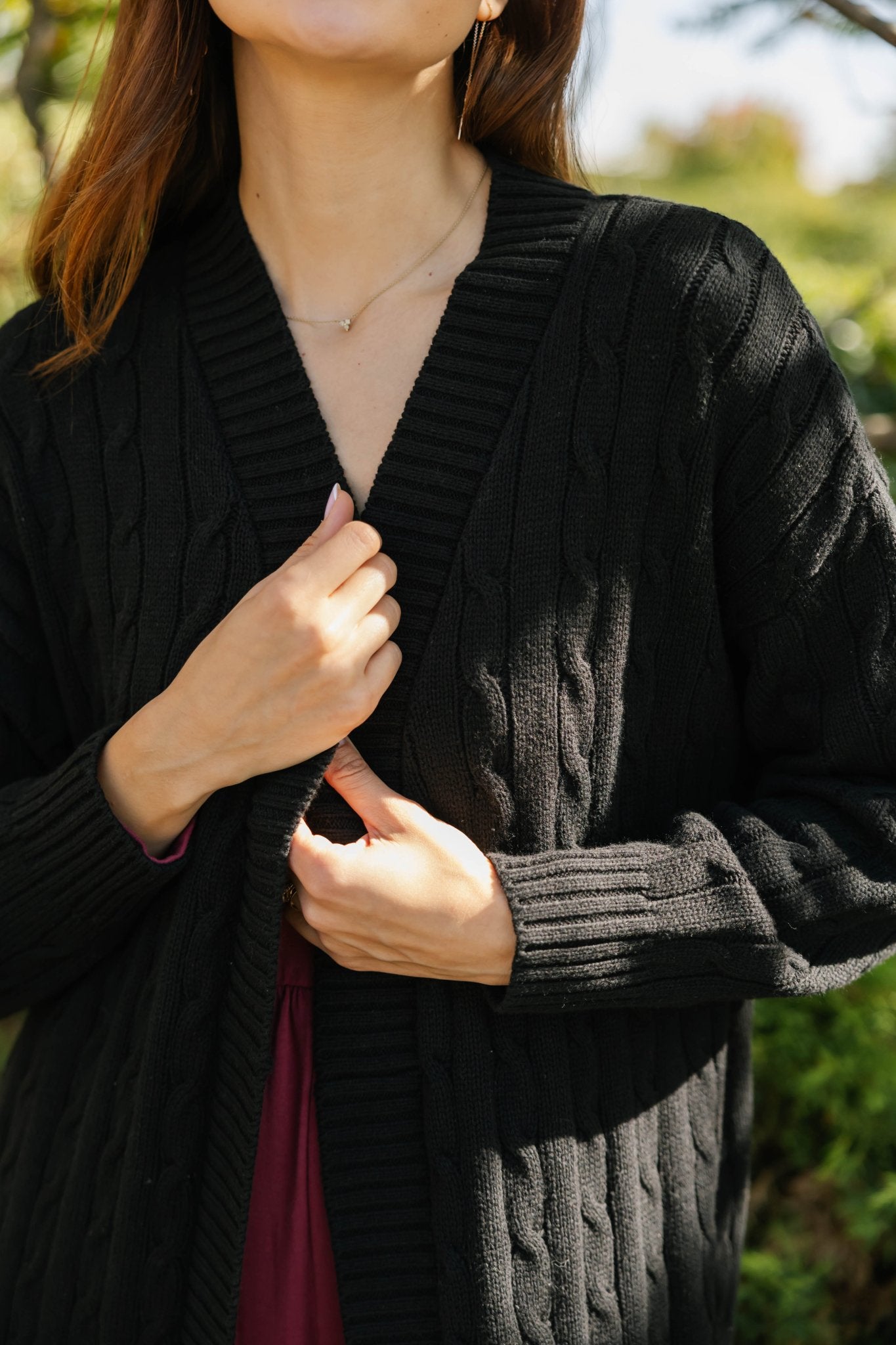 CECILIA CABLE KNIT LONG CARDIGAN IN MIDNIGHT BLACK - Blue Sky Fashions & Lingerie