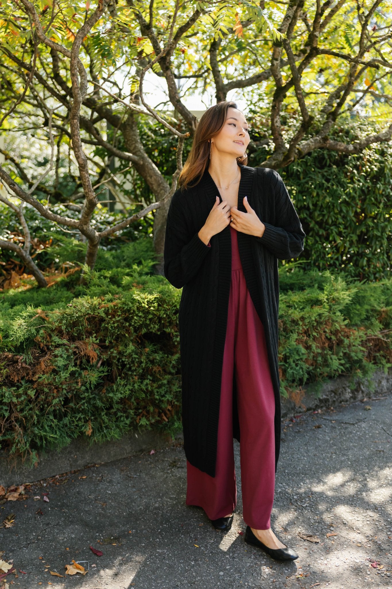 CECILIA CABLE KNIT LONG CARDIGAN IN MIDNIGHT BLACK - Blue Sky Fashions & Lingerie