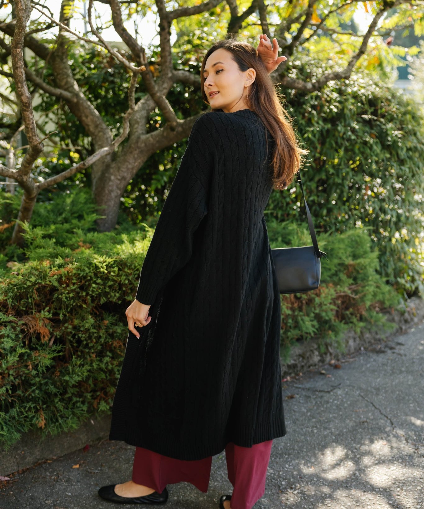 CECILIA CABLE KNIT LONG CARDIGAN IN MIDNIGHT BLACK - Blue Sky Fashions & Lingerie