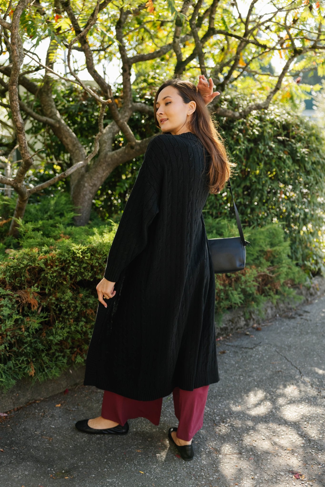 CECILIA CABLE KNIT LONG CARDIGAN IN MIDNIGHT BLACK - Blue Sky Fashions & Lingerie