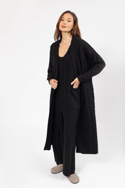 CECILIA CABLE KNIT LONG CARDIGAN IN MIDNIGHT BLACK - Blue Sky Fashions & Lingerie