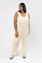 CECILIA CABLE KNIT STRAIGHT LEG ROMPER IN CREAM - Blue Sky Fashions & Lingerie