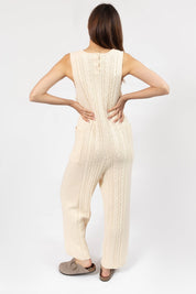 CECILIA CABLE KNIT STRAIGHT LEG ROMPER IN CREAM - Blue Sky Fashions & Lingerie