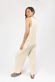 CECILIA CABLE KNIT STRAIGHT LEG ROMPER IN CREAM - Blue Sky Fashions & Lingerie
