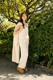 CECILIA CABLE KNIT STRAIGHT LEG ROMPER IN CREAM - Blue Sky Fashions & Lingerie