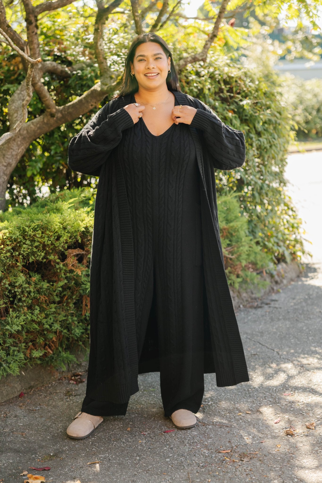 CECILIA CABLE KNIT STRAIGHT LEG ROMPER IN MIDNIGHT BLACK - Blue Sky Fashions & Lingerie