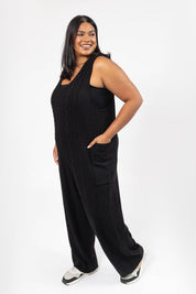 CECILIA CABLE KNIT STRAIGHT LEG ROMPER IN MIDNIGHT BLACK - Blue Sky Fashions & Lingerie