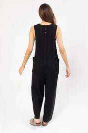 CECILIA CABLE KNIT STRAIGHT LEG ROMPER IN MIDNIGHT BLACK - Blue Sky Fashions & Lingerie