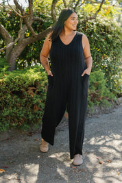 CECILIA CABLE KNIT STRAIGHT LEG ROMPER IN MIDNIGHT BLACK - Blue Sky Fashions & Lingerie