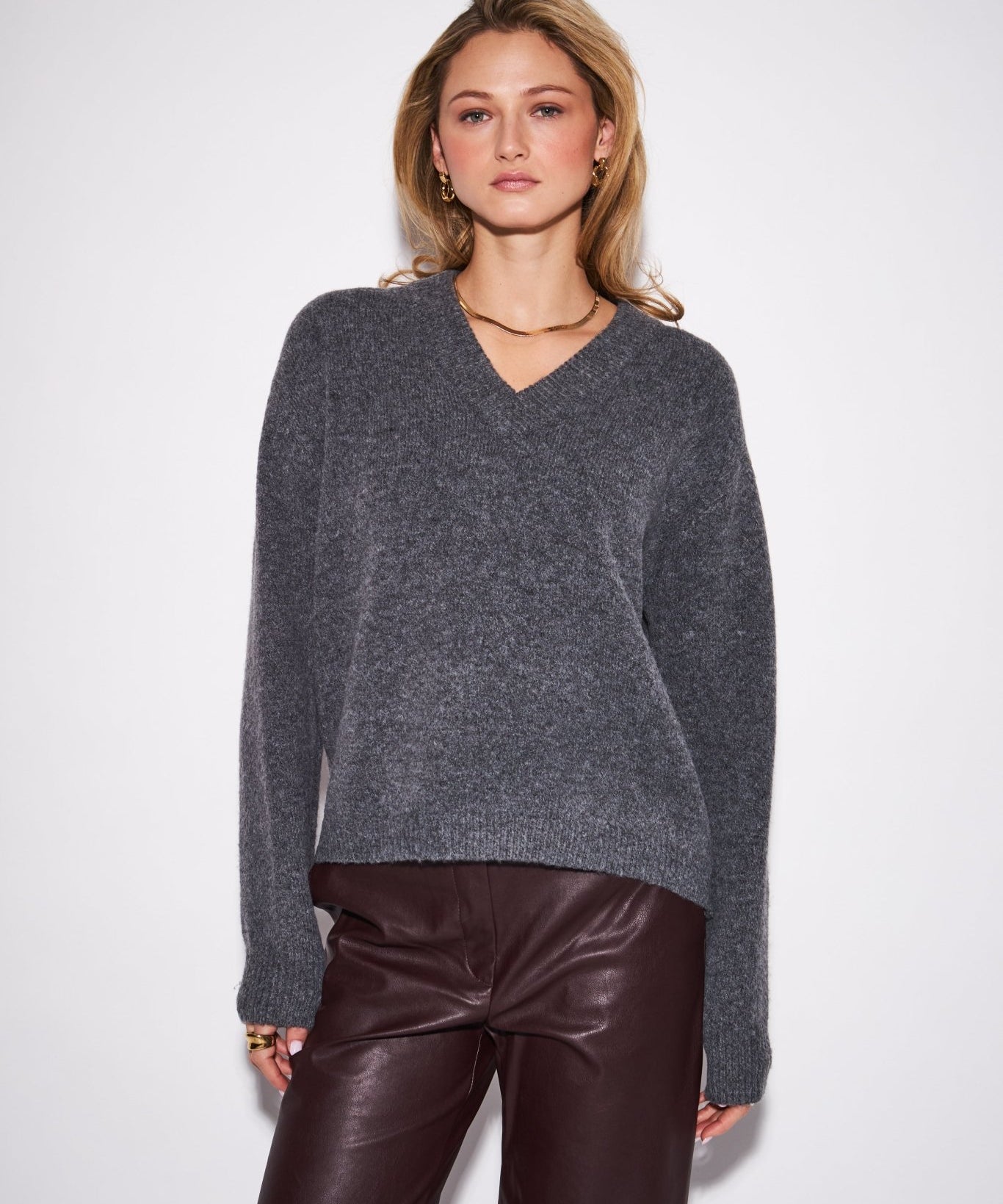 Charlie V-neck Sweater by John + Jenn - Granite - Blue Sky Fashions & Lingerie