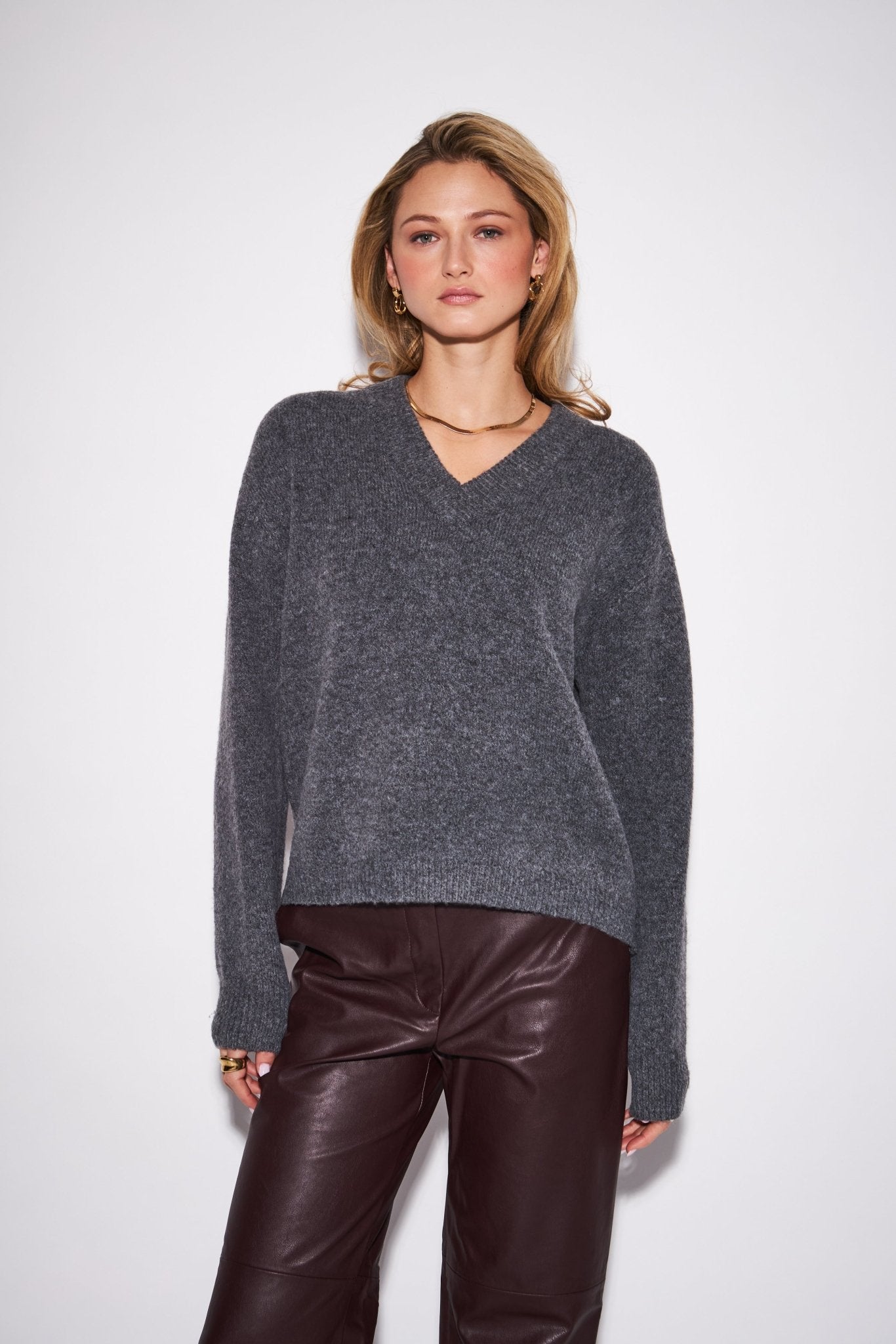 Charlie V-neck Sweater by John + Jenn - Granite - Blue Sky Fashions & Lingerie