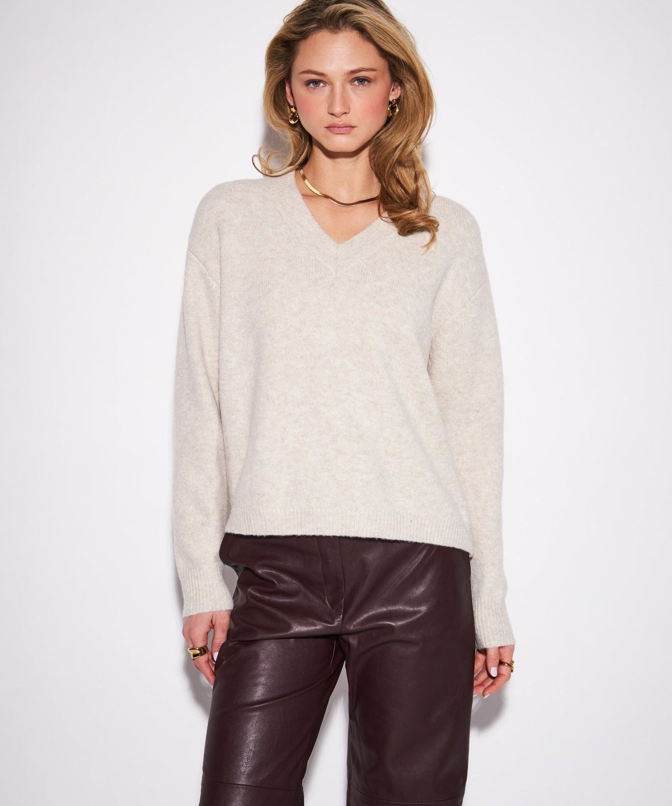 Charlie V-neck Sweater by John + Jenn - Oat - Blue Sky Fashions & Lingerie