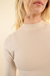 CLOSE - FITTING SHORT - SLEEVED SWEATER - Beige - Blue Sky Fashions & Lingerie